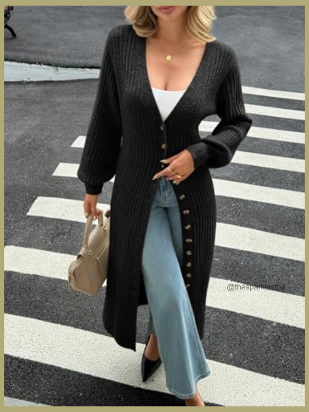 Chunky Knit V-Neck Button Down Long Cardigan Dress Maxi Duster Coat - Picture 3 of 7